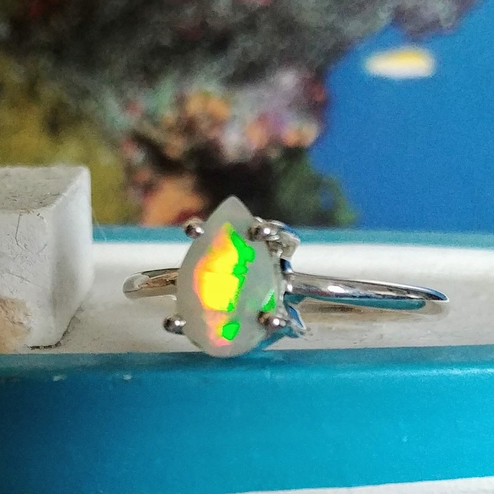 Faceted Ethiopian Opal 925 Sterling Silver Ring